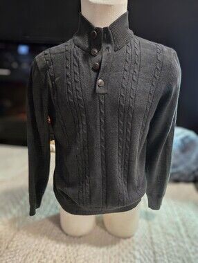 Vintage Style Charcoal Cable Knit Mock Neck Sweater